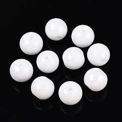 Белый Гальванизированные круглые стеклянные бусины нити, с покрытием AB цвета, белые, 8 мм, отверстие: 1.40 мм