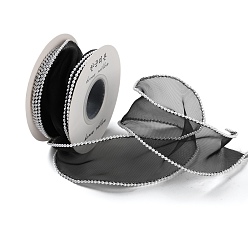 Черный 5 ярдов сетчатой ленты с жемчужной окантовкой из АБС-пластика для изготовления бантов, Подарочная упаковка, чёрные, 1-5/8 дюйм (40 мм)