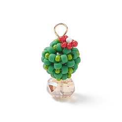 (123L) Белый крем непрозрачный блеск Подвески в виде кактусов из стеклянных бус, со стеклом и 304 петлей из нержавеющей стали, огнеупорный кирпич, 26.5~28x13.5~14 мм, отверстие : 3.5 мм