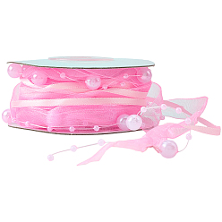 Pink Лента из полиэфирных и пластиковых бусин, для аксессуаров для одежды, украшение подарка, розовые, 1/8~3/8 дюйм (4~10 мм), 5 двор / рулон