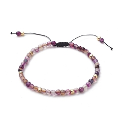 Indigo Adjustable Nylon Thread Braided Bead Bracelets, with Round Natural Agate Beads and Golden Plated Cube Brass Beads, Indigo, Inner Diameter: 2-3/8~3-1/2 inch(5.9cm)