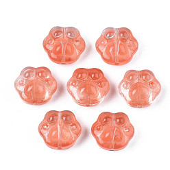 Coral Transparent Spray Painted Glass Beads, Bear Paw, Coral, 13.5x15x8.5mm, Hole: 1mm