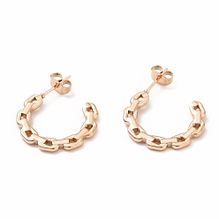 Rose Gold Ion Plating(IP) 304 Stainless Steel Chain Link Shape Stud Earrings, Half Hoop Earrings for Women, Rose Gold, 19x22x2mm, Pin: 0.7mm