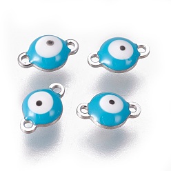 Темно-Голубой 304 соединительные звенья эмалированные нержавеющие, плоские круглые с сглаза, цвет нержавеющей стали, глубокое синее небо, 9.5x6x3.5 мм, отверстие : 1.2 мм