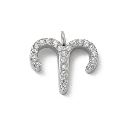 Овен 304 подвески из микро-паве из нержавеющей стали с фианитами, созвездие, Овен, 11.5x12.5x2 мм, отверстие : 1.8 мм