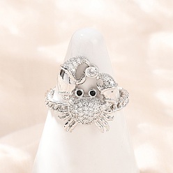 Краб Латунные микро проложить манжеты кольца кубического циркония, платина, краб, 20x15.5 мм