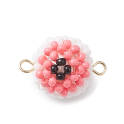 Pink Подвески-шармы в форме круглого глаза из стеклянных бусинок и стеклянных семян на Хэллоуин, с 304 двойными петлями из нержавеющей стали, золотые, розовые, 20x14.5 мм, отверстие : 1.8 мм