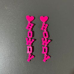 Темно-Розовый Акриловые серьги-гвоздики с надписью «привет», платина, темно-розовыми, 100x20 мм