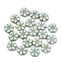 Зеленый Чешские прессованные стеклянные бусины, цветок, зелёные, 9.5x11x3 мм, отверстие : 1 мм, около 480 шт / упаковка