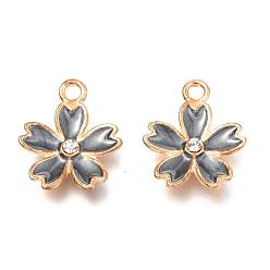 Black Alloy Enamel Pendants, Cadmium Free & Lead Free, Sakura, Golden, Black, 16x14x3mm, Hole: 1.8mm