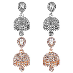 Mixed Color 2 Pairs 2 Colors Zinc Alloy Dangle Stud Earrings, Bell with Teardrop, Mixed Color, 40x18mm, 1pair/color