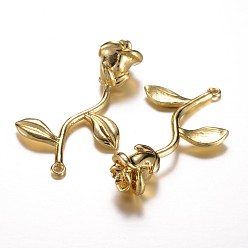 Настоящее золото 18K Долговечные латунные подвески, роза, без кадмия и без свинца, реальный 24 k позолоченный, 39x22.5x9 мм, отверстие : 1.5 мм