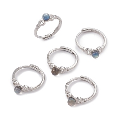 Лабрадорита Регулируемые кольца с натуральным лабрадором в форме сердца, латунные кольца на палец платинового тона для женщин, 1.7~5 мм, внутренний диаметр: американский размер 8 1/4 (18.3 мм)