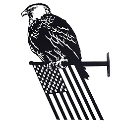 Black Iron Display Decorations, for Outdoor Garden Decoration, Eagle with Flag, Electrophoresis Black, 30x16x2.4cm, Hole: 4mm