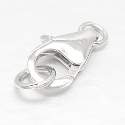 Silver 925 Sterling Silver Lobster Claw Clasps, with Jump Rings, Silver, 12x9x4mm, Hole: 3mm and 4mm