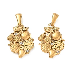 Cristal 304 de acero inoxidable con colgantes de diamantes de imitación, Amuletos de frutas, revestimiento de iones (ip), dorado, cristal, 24x17x3 mm, agujero: 7.5x3.5 mm
