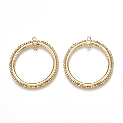 Echt 18 k vergoldet Messingverbinder Stecker, Ring, Nickel frei, echt 18 k vergoldet, 40x37x4 mm, Bohrung: 1.8 mm