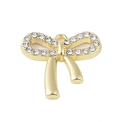 Golden Rack Plating Alloy with Rhinestone Pendants, Bowknot, Golden, 16x17x3mm, Hole: 1mm