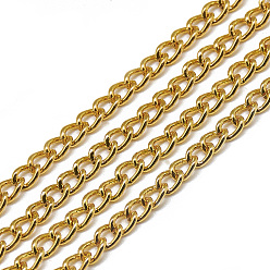 Gold Unwelded Aluminum Curb Chains, Gold, 5x3.6x0.9mm, about 100m/bag