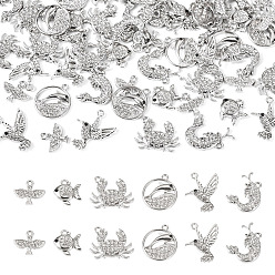 Platine 54 pcs 6 styles pendentifs en alliage de strass, sans plomb et sans cadmium, mélanges de forme, platine, 13.5~24x14~22x2~3mm, Trou: 1.6~2mm, 9 pcs / style