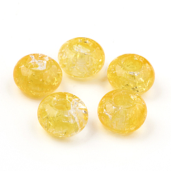 Желтый Прозрачных бусин акриловые треск, бусины с большим отверстием, рондель, желтые, 14x8 мм, Отверстие : 5.5 мм , около 510 шт / 500 г