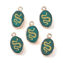 Белый Нефрит Натурального белого нефрита подвески, окрашенная и подогревом, овальные подвески из позолоченной латуни со змеей, 17.5x10.5x5 мм, отверстие : 1.6 мм