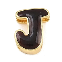 Letter J Laiton perles d'émail, sans cadmium et sans plomb, crémaillère plaquage, plaqué longue durée, réel 18 k plaqué or, lettre j, 14x11.5x6mm, Trou: 3x11mm