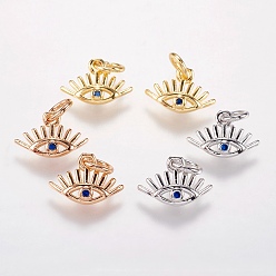 (52) Непрозрачная лаванда Латунные микро проложить кубического циркония прелести, глаза подвески, синие, разноцветные, 9x13x2 мм, отверстие : 3.5 мм