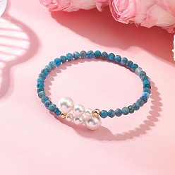 Апатит Браслеты-манжеты из натурального апатита с бусинами, браслеты с крутящим моментом для женщин, с оболочкой жемчуг, внутренний диаметр: 2.15 дюйм (5.45 см)