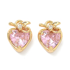 Бледно-Розовый Латунные микро проложить кубического циркония подвески, клубника прелести, без никеля , реальный 18 k позолоченный, розовый жемчуг, 10x8x5.5 мм, отверстие : 1.4 мм