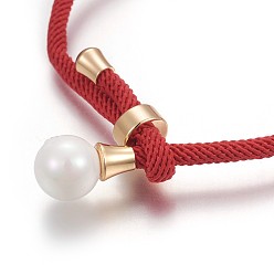 Red Cotton Cord Bracelets, Red String Bracelets, with Shell Pearl Beads and Brass Finding, Long-Lasting Plated, Real 24K Gold Plated, Red, 9 inch(23cm)