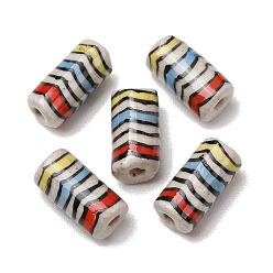 Coloré Perles en porcelaine manuelles, peint à la main, colonne avec bande, colorées, 18~19x9mm, Trou: 2mm
