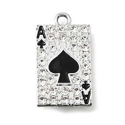 Platine Pendentifs en alliage, avec l'émail, carte à jouer avec l'as de pique, platine, 22.5x13x2mm, Trou: 2mm