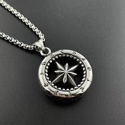 Нержавеющая Сталь Цвет Модные ожерелья с подвеской в виде восьмиконечной звезды из нержавеющей стали в виде автомобильного колеса для мужчин, цвет нержавеющей стали