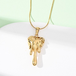 Настоящее золото 18K 304 Женские ожерелья-змейки с подвеской в виде расплавленного сердца из нержавеющей стали, ионное покрытие (ip), реальный 18 k позолоченный, 15.94 дюйм (40.5 см)