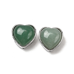 Зеленый Авантюрин Латунные многорядные звенья из натурального зеленого авантюрина в форме сердца, платина, без кадмия и без свинца, 18x18x10~10.5 мм, отверстие : 1.8 мм