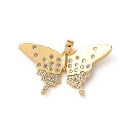 Золотой Латунные микро проложить кубического циркония подвески, бабочка, золотые, 18.5x33x3 мм, отверстие : 4.5x2.5 мм