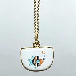 Fish Collares colgantes de abanico de latón esmaltado con motivos oceánicos para mujer, dorado, colorido, pescado, 15.75 pulgada (40 cm)