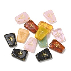 Gemischte Farbe Backfarbe, verschiedene Stile, Glasperlen, goldenen Metall umschlungen, Trapez mit Libelle, Gemischte Farbe, 26x20x7 mm, Bohrung: 1.8 mm