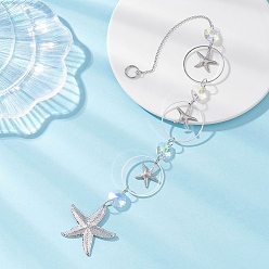 Платина Стеклянные подвесные ловцы солнца, с латунным звеном и 304 подвесками в виде морских звезд из нержавеющей стали, создатель радуги, для наружного украшения сада, платина, 350 мм