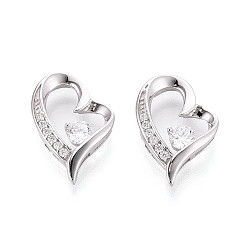 Прозрачный 925 подвески из стерлингового серебра с прозрачным микропаве и цирконием, сердце прелести, платина, родий, прозрачные, 17.5x12.5x3.5 мм, отверстие : 3.5~5.5x1.6~1.8 мм