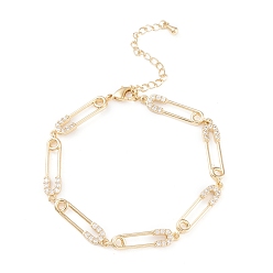 Настоящее золото 18K Латунные браслеты с микропаве из чистого кубического циркония, с карабин-лобстерами , долговечный, Форма предохранительного штифта, реальный 18 k позолоченный, 6-1/2 дюйм (16.5 см)