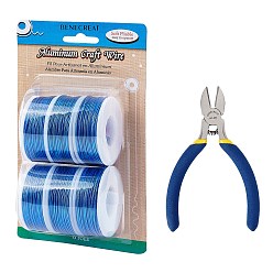 Blue DIY Jewelry Kits, with Aluminum Wire and Iron Side Cutting Pliers, Blue, 1mm, about 23m/roll, 6rolls/set