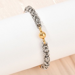 Золотой & Цвет Нержавеющей Стали 201 Браслеты-цепочки византийского образца из нержавеющей стали для женщин, с 304 застежкой из нержавеющей стали, ионное покрытие (ip), круглые ссылки, золотые и нержавеющая сталь цвет, 8-5/8 дюйм (21.8 см)
