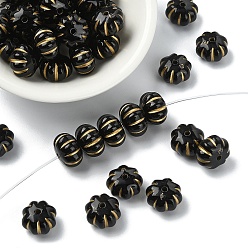 Noir 40pcs perles de résine, métal doré enlaça, citrouille, noir, 11x8mm, Trou: 2mm