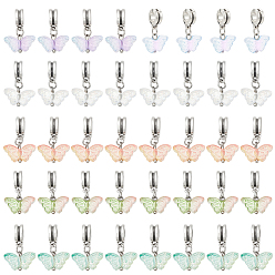 (52) Непрозрачная лаванда 40 шт 5 цвета стеклянные подвески, бабочка, с вешалками из сплава в тибетском стиле, разноцветные, 22 мм, 8 шт / цвет