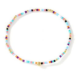 Разноцветный Богемные браслеты из стеклянного бисера и латуни на эластичной основе для женщин., колонка, красочный, 6.50 дюйм (16.5 см)