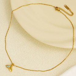 Золотой Роскошь 304 ожерелья с подвеской в виде хвоста кита из натуральной ракушки пауа из нержавеющей стали, золотые, кулон: 1.3x1.5 см