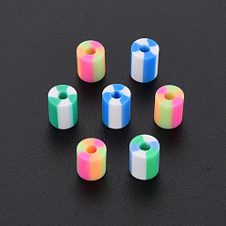 Mixed Color Fixed Mixed 3 Style Handmade Polymer Clay Beads, Column, Mixed Color, 5x3.5~7mm, Hole: 1.8mm