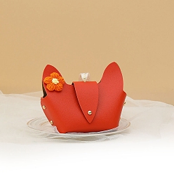 Orange Red Creative Imitation Leather Wedding Candy Bag, Flower, Orange Red, 16x13x5.5cm